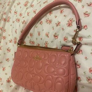 Coach Pink Embossed Leather Shoulder Bag